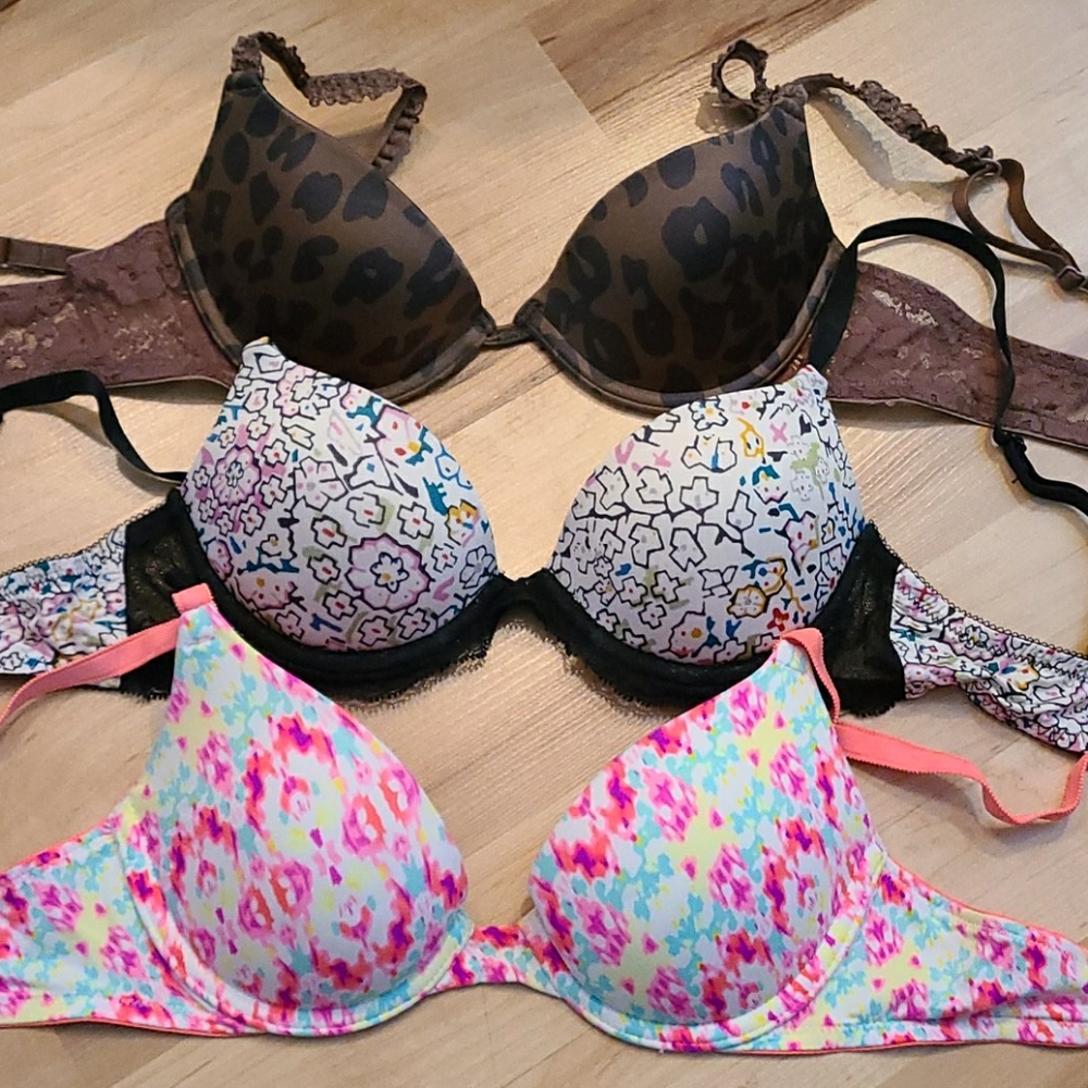 3 pattern pushup bras-Calvin Klein, VS, and aerie